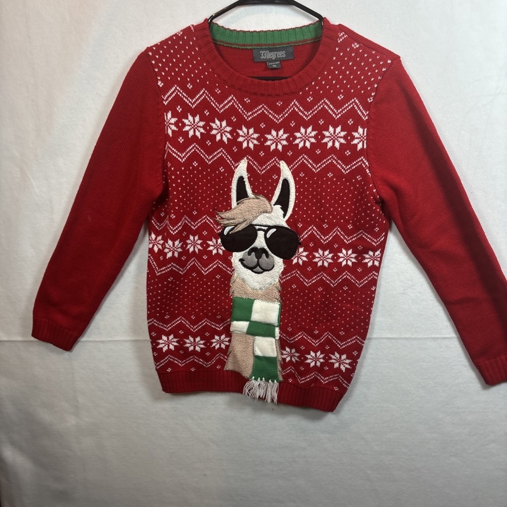 33‎ Degrees Sweater Youth XL  Red Christmas Acrylic Long Sleeve Round Neck